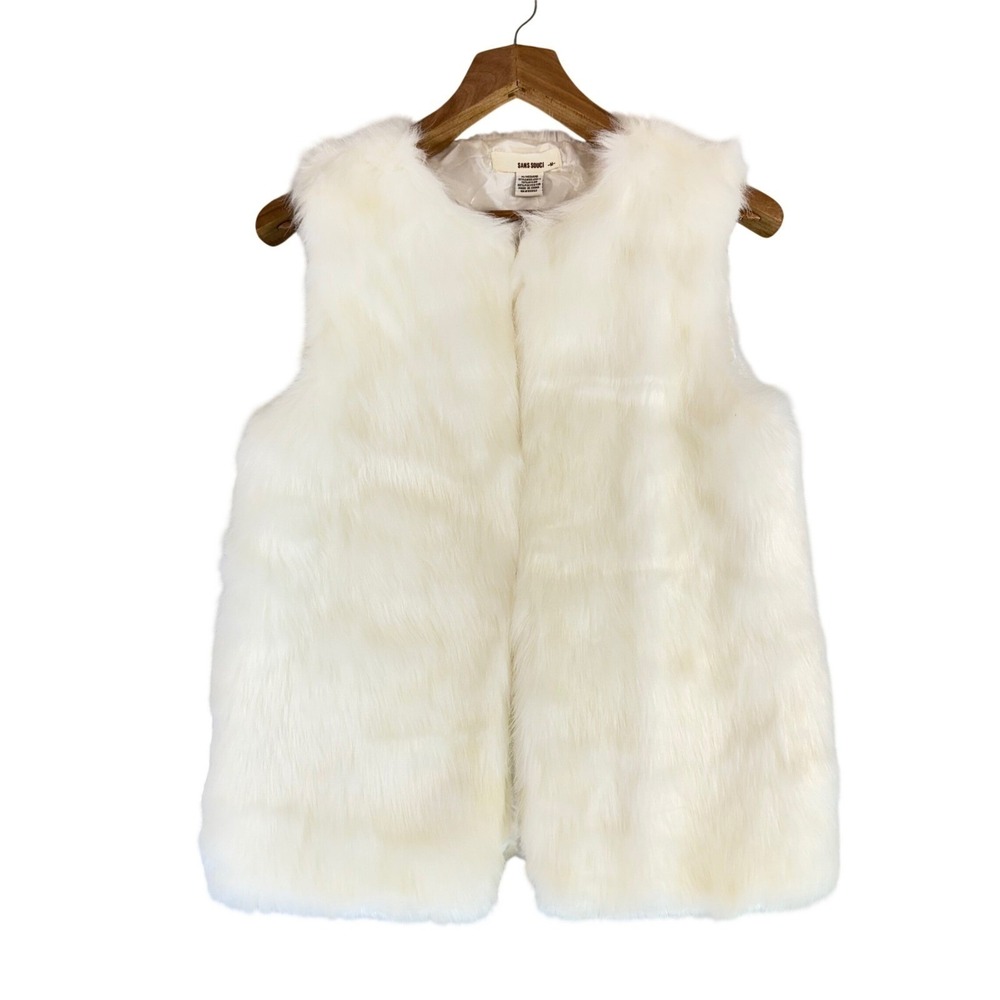 VTG Ivory Faux Fur Vest Y2K Women's M Festival Luxe Glam Indie Sleeze Boho